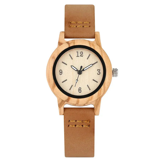 Elegant Women’s Wooden Watch – Genuine Leather Strap & Luxury Quartz Timepiece - Inspirational Watches