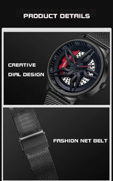 Rotating Dial Waterproof Car Wheel Watch Men Quartz Sport Steel Clock Creative Rim Hub Wheel Wristwatch Relogio Masculine Inspirational Watches