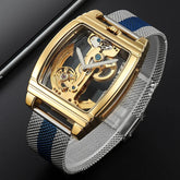 Transparent Automatic Mechanical Watch Men Steampunk Skeleton Luxury Gear Self Winding Leather Mens Clock Watches Montre Homme Inspirational Watches
