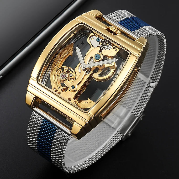 Transparent Automatic Mechanical Watch Men Steampunk Skeleton Luxury Gear Self Winding Leather Mens Clock Watches Montre Homme Inspirational Watches