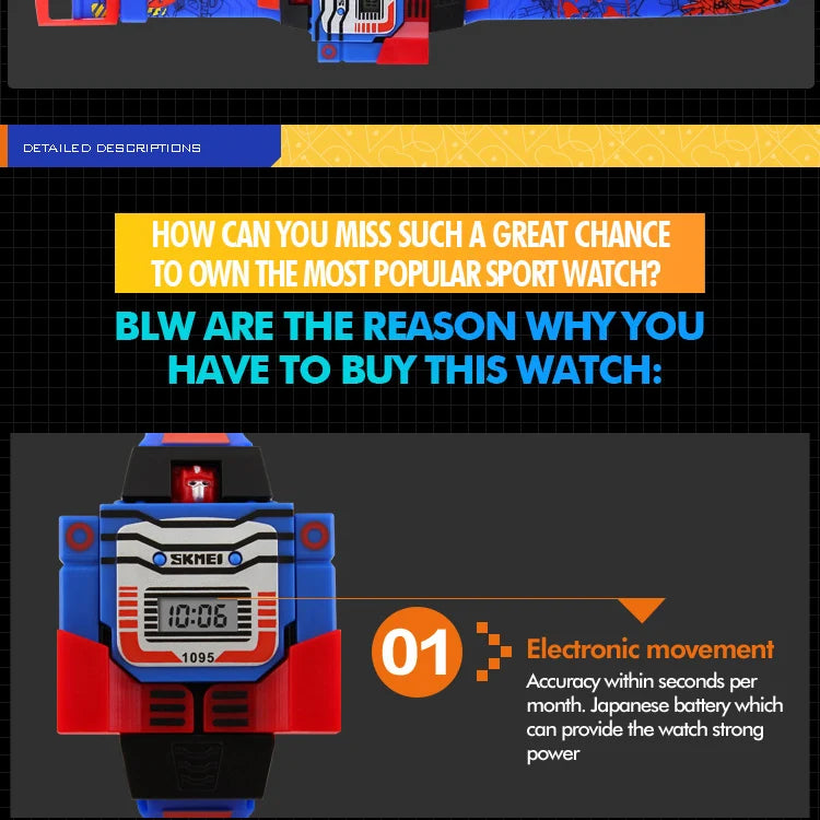 Digital Robot Transformation Cartoon Kids Sports Watch Inspirational Watches