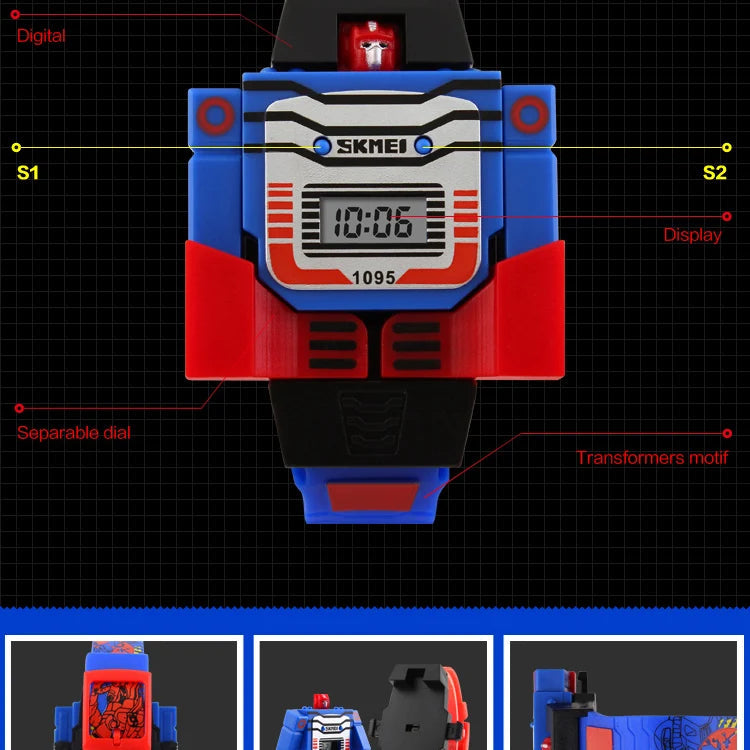 Digital Robot Transformation Cartoon Kids Sports Watch Inspirational Watches