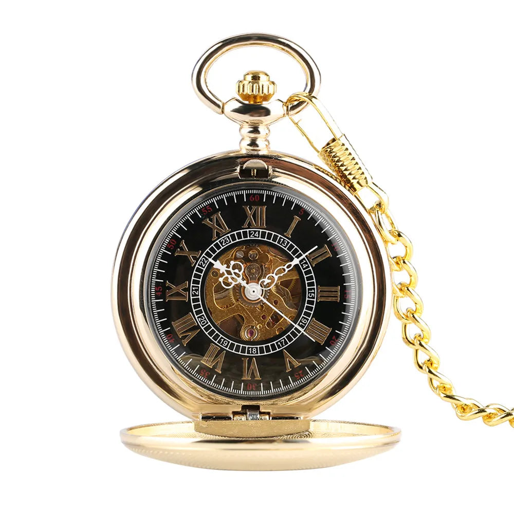 Classic Gold Mechanical Hand Winding Pocket Watch Shield Snake Pattern Vintage Pendant Manual Machinery Timepiece Gifts Male Inspirational Watches