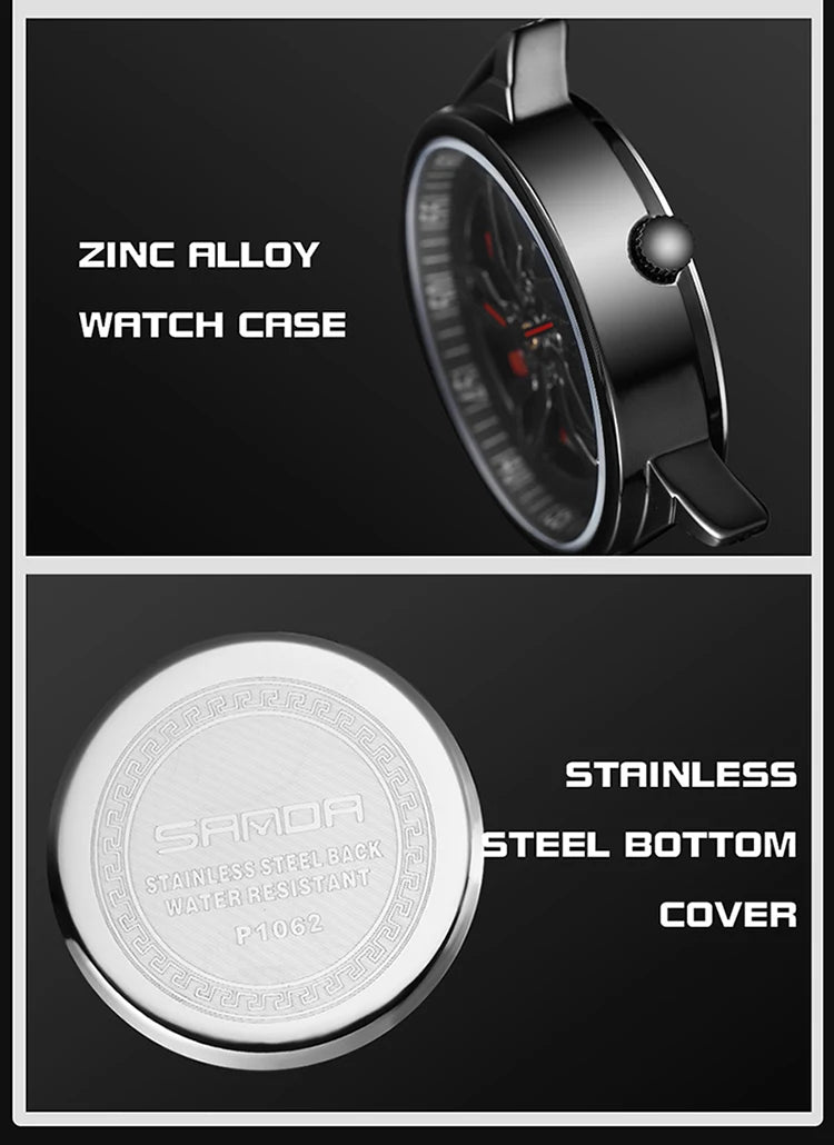 Rotating Dial Waterproof Car Wheel Watch Men Quartz Sport Steel Clock Creative Rim Hub Wheel Wristwatch Relogio Masculine Inspirational Watches