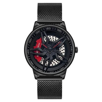 Rotating Dial Waterproof Car Wheel Watch Men Quartz Sport Steel Clock Creative Rim Hub Wheel Wristwatch Relogio Masculine Inspirational Watches