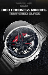 Rotating Dial Waterproof Car Wheel Watch Men Quartz Sport Steel Clock Creative Rim Hub Wheel Wristwatch Relogio Masculine Inspirational Watches