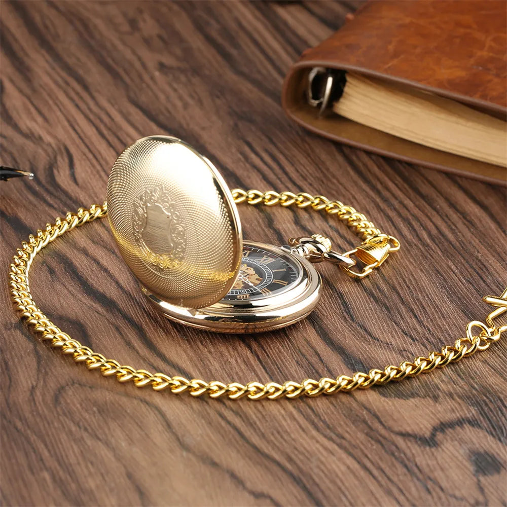 Classic Gold Mechanical Hand Winding Pocket Watch Shield Snake Pattern Vintage Pendant Manual Machinery Timepiece Gifts Male Inspirational Watches