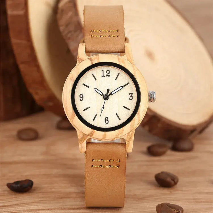 Elegant Women’s Wooden Watch – Genuine Leather Strap & Luxury Quartz Timepiece - Inspirational Watches