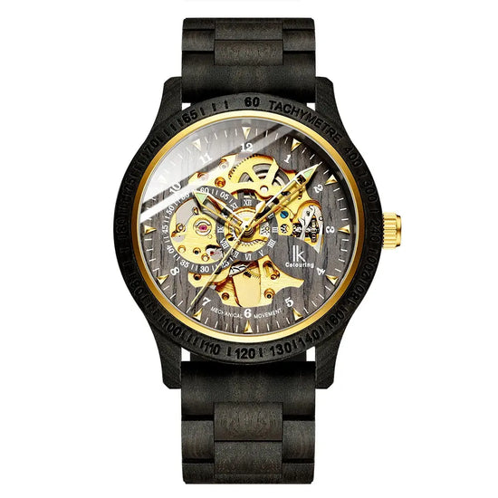 Classic Wooden Automatic Skeleton Watch for Men – Transparent Mechanical Wristwatch with Wooden Strap - Inspirational Watches