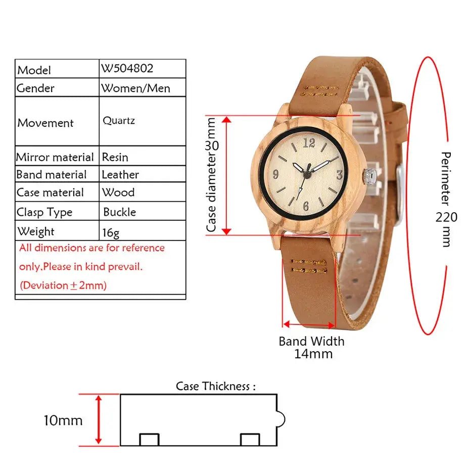 Elegant Women’s Wooden Watch – Genuine Leather Strap & Luxury Quartz Timepiece - Inspirational Watches