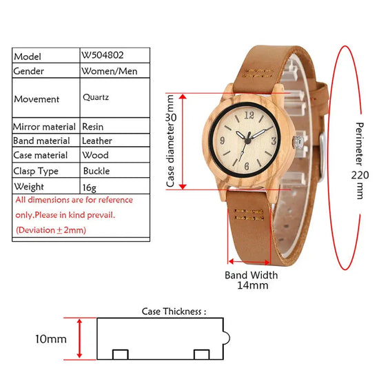 Elegant Women’s Wooden Watch – Genuine Leather Strap & Luxury Quartz Timepiece - Inspirational Watches