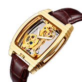 SHENHUA Mens Watches Top Brand Luxury Automatic Mechanical Transparent Skeleton Bridge Watch Leather Belt Wristwatch Male Clock Inspirational Watches