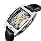 SHENHUA Mens Watches Top Brand Luxury Automatic Mechanical Transparent Skeleton Bridge Watch Leather Belt Wristwatch Male Clock Inspirational Watches