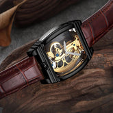 Transparent Automatic Mechanical Watch Men Steampunk Skeleton Luxury Gear Self Winding Leather Mens Clock Watches Montre Homme Inspirational Watches
