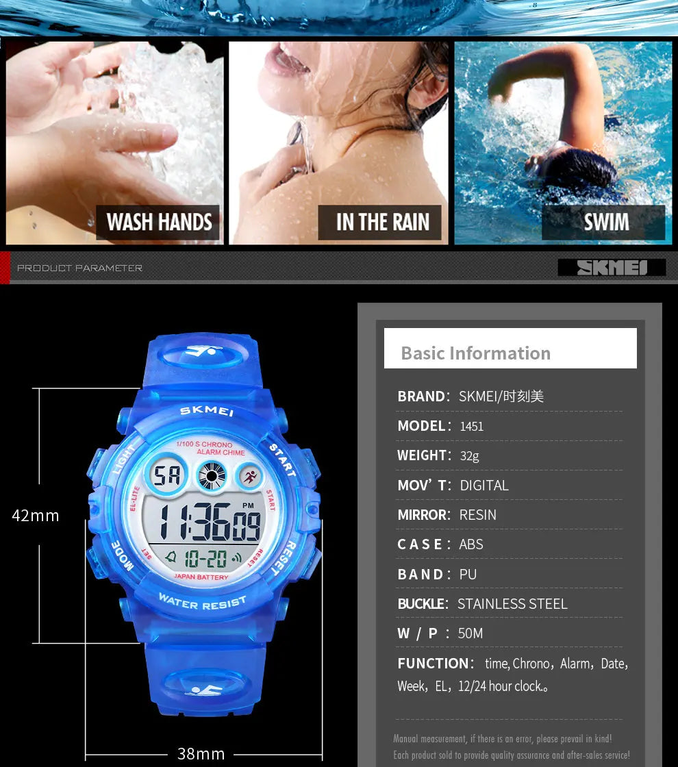 50M Waterproof LED Digital Kids Sports Watch Inspirational Watches