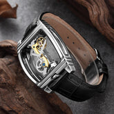 SHENHUA Mens Watches Top Brand Luxury Automatic Mechanical Transparent Skeleton Bridge Watch Leather Belt Wristwatch Male Clock Inspirational Watches