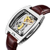 SHENHUA Mens Watches Top Brand Luxury Automatic Mechanical Transparent Skeleton Bridge Watch Leather Belt Wristwatch Male Clock Inspirational Watches