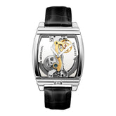 SHENHUA Mens Watches Top Brand Luxury Automatic Mechanical Transparent Skeleton Bridge Watch Leather Belt Wristwatch Male Clock Inspirational Watches