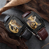 Transparent Automatic Mechanical Watch Men Steampunk Skeleton Luxury Gear Self Winding Leather Mens Clock Watches Montre Homme Inspirational Watches