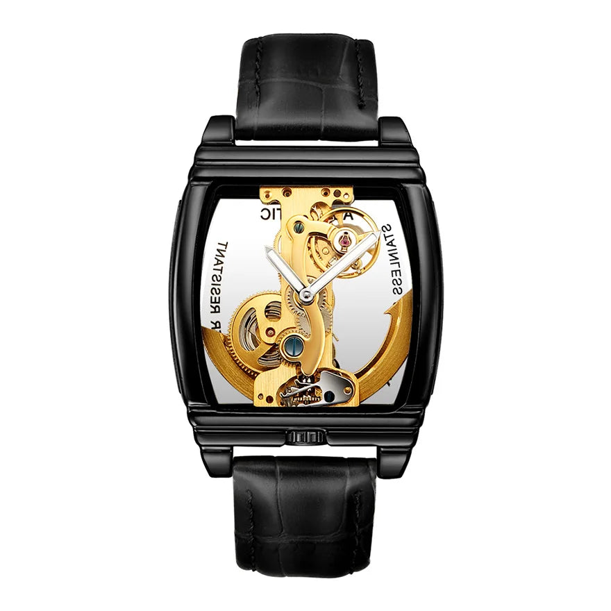 Transparent Automatic Mechanical Watch Men Steampunk Skeleton Luxury Gear Self Winding Leather Mens Clock Watches Montre Homme Inspirational Watches