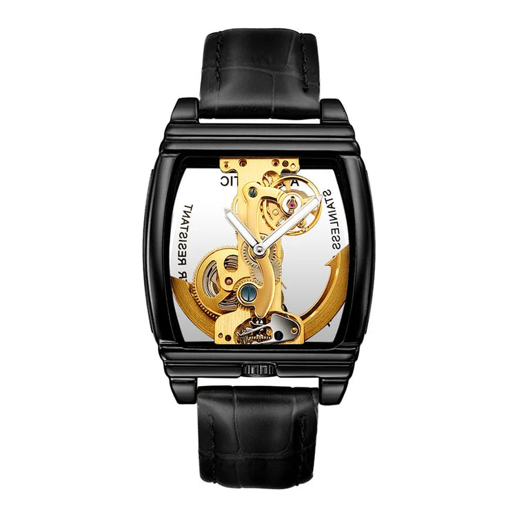 Transparent Automatic Mechanical Watch Men Steampunk Skeleton Luxury Gear Self Winding Leather Mens Clock Watches Montre Homme Inspirational Watches