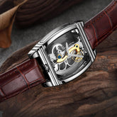 SHENHUA Mens Watches Top Brand Luxury Automatic Mechanical Transparent Skeleton Bridge Watch Leather Belt Wristwatch Male Clock Inspirational Watches