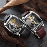 Transparent Automatic Mechanical Watch Men Steampunk Skeleton Luxury Gear Self Winding Leather Mens Clock Watches Montre Homme Inspirational Watches