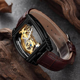 Transparent Automatic Mechanical Watch Men Steampunk Skeleton Luxury Gear Self Winding Leather Mens Clock Watches Montre Homme Inspirational Watches