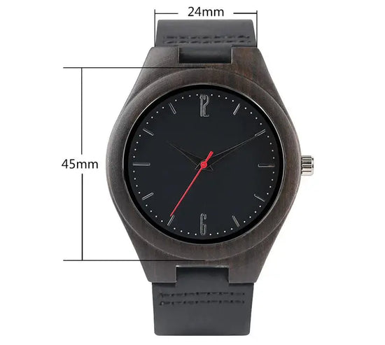 Dark Wooden Watch for Men & Women – Premium Bamboo Quartz Watch with Leather Strap - Inspirational Watches