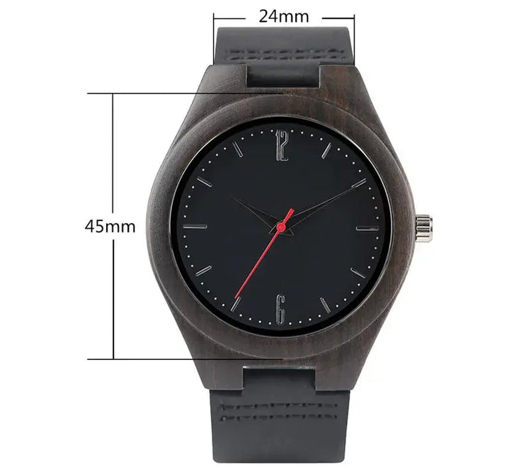 Dark Wooden Watch for Men & Women – Premium Bamboo Quartz Watch with Leather Strap - Inspirational Watches