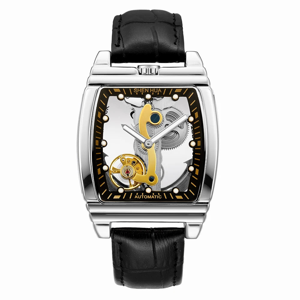 Transparent Automatic Mechanical Watch Men Steampunk Skeleton Luxury Gear Self Winding Leather Mens Clock Watches Montre Homme Inspirational Watches