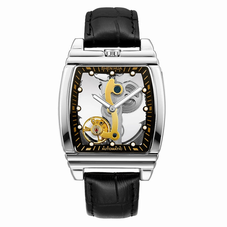 Transparent Automatic Mechanical Watch Men Steampunk Skeleton Luxury Gear Self Winding Leather Mens Clock Watches Montre Homme Inspirational Watches
