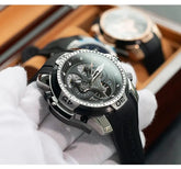 Reef Tiger/RT Luxury Brand Blue Military Watch Men Leather Strap Steel Automatic Watch Waterproof Relogio Masculino RGA3503 Inspirational Watches
