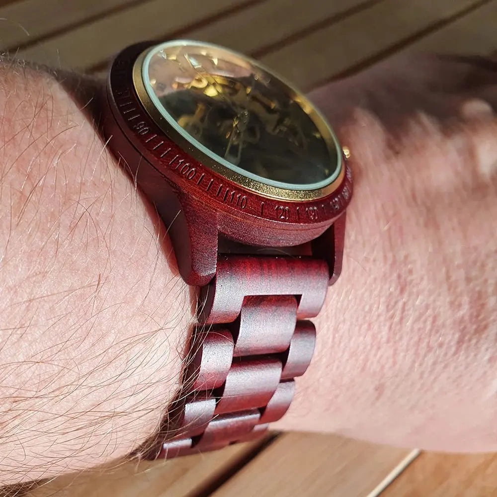 Classic Wooden Automatic Skeleton Watch for Men – Transparent Mechanical Wristwatch with Wooden Strap - Inspirational Watches