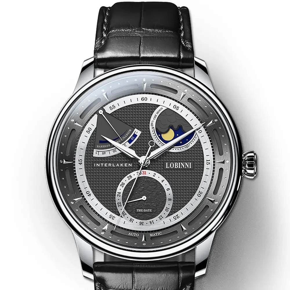 Lobinni Moon Phase Seagull Watch Mechanical Automatic Watches Mens Business Water Resistant Tianjin Movement Male Wristwatch Inspirational Watches