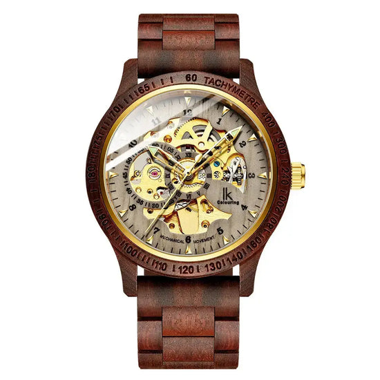 Classic Wooden Automatic Skeleton Watch for Men – Transparent Mechanical Wristwatch with Wooden Strap - Inspirational Watches