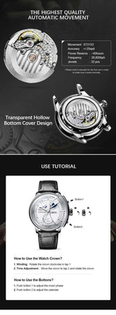 Moon Phase Mechanical Automatic Water Resistant Inspirational Watches