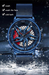 Rotating Dial Waterproof Car Wheel Watch Men Quartz Sport Steel Clock Creative Rim Hub Wheel Wristwatch Relogio Masculine Inspirational Watches