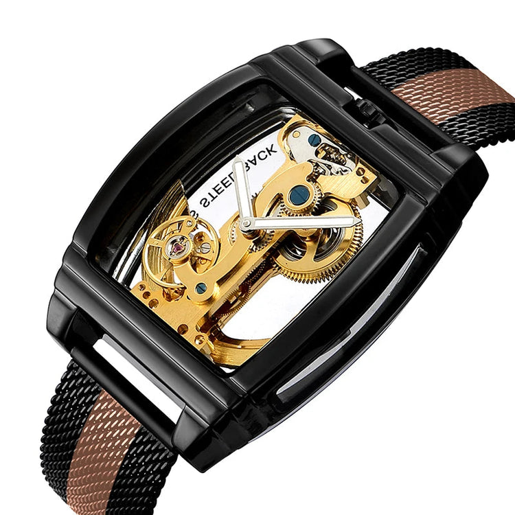 Transparent Automatic Mechanical Watch Men Steampunk Skeleton Luxury Gear Self Winding Leather Mens Clock Watches Montre Homme Inspirational Watches