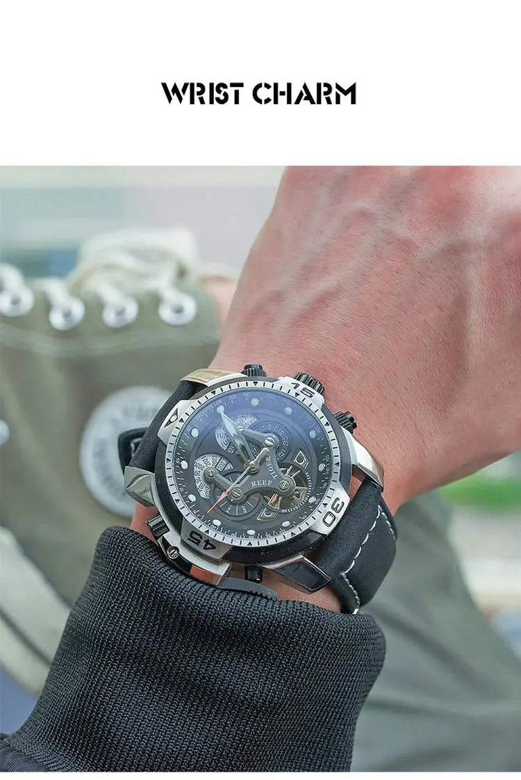 Reef Tiger/RT Luxury Brand Blue Military Watch Men Leather Strap Steel Automatic Watch Waterproof Relogio Masculino RGA3503 Inspirational Watches