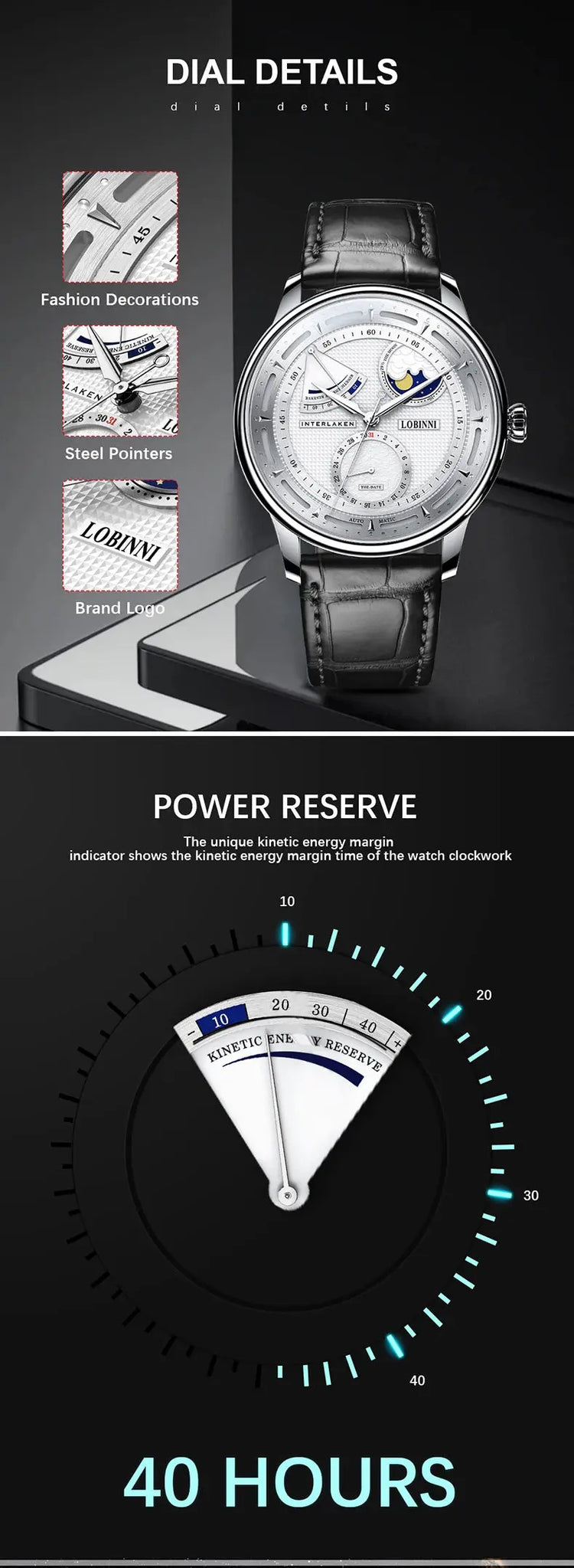 Moon Phase Mechanical Automatic Water Resistant Inspirational Watches