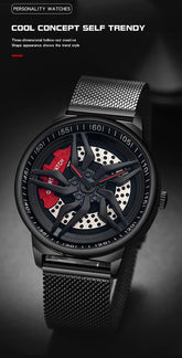 Rotating Dial Waterproof Car Wheel Watch Men Quartz Sport Steel Clock Creative Rim Hub Wheel Wristwatch Relogio Masculine Inspirational Watches