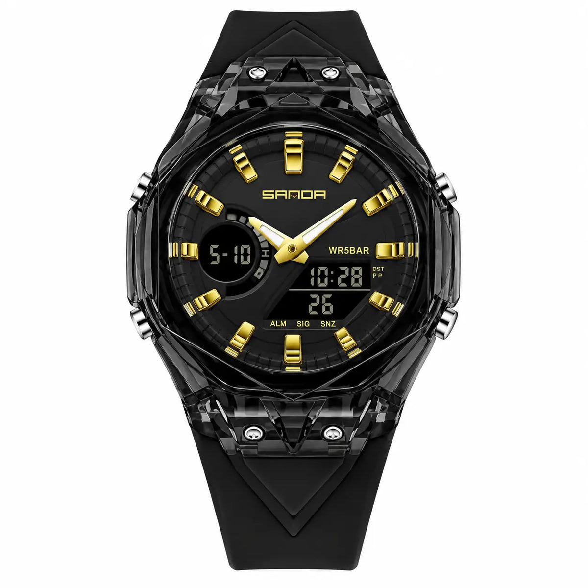 Analog-Digital Sports Watch in Black Gold