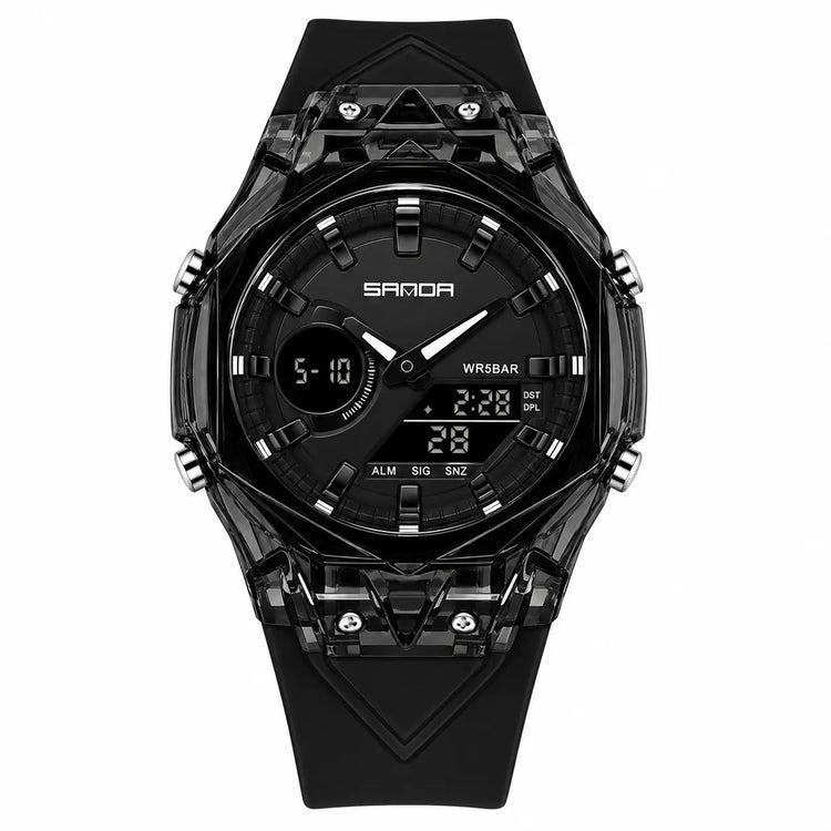 Analog-Digital Sports Watch in Black