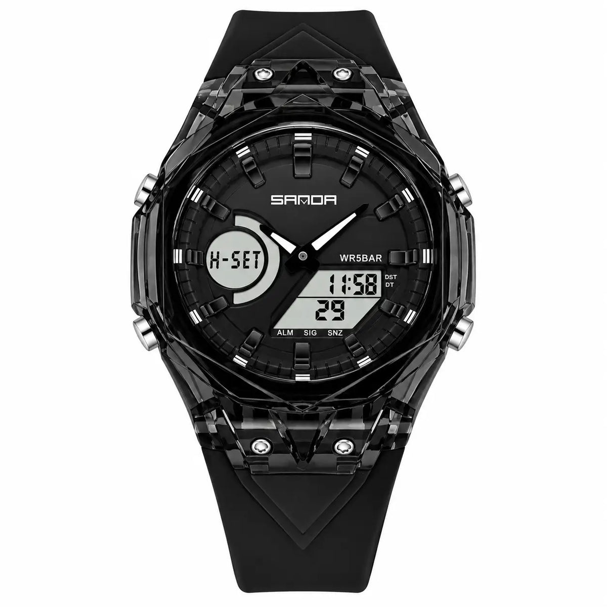Analog-Digital Sports Watch in Black White