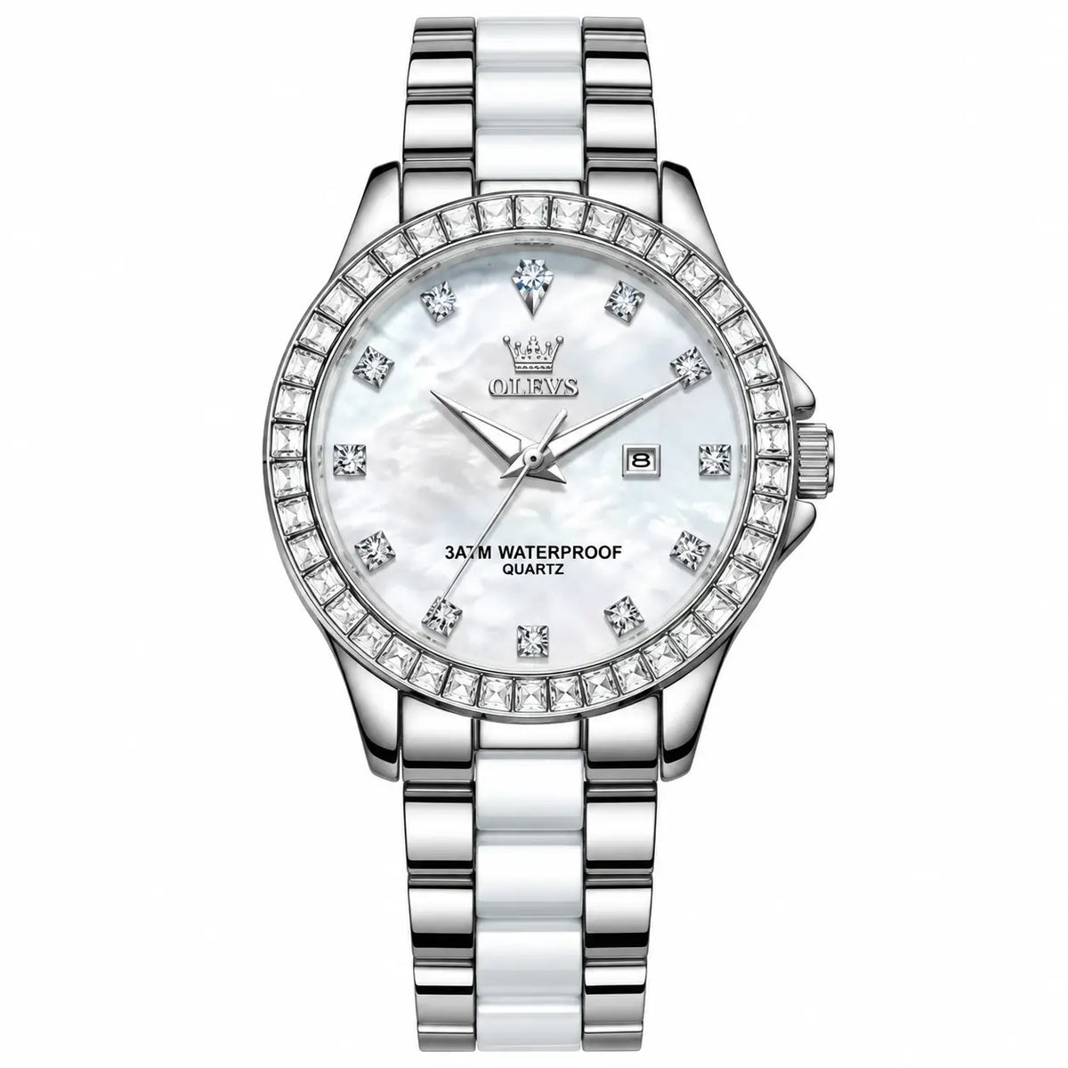 Women’s Ceramic Quartz Watch in Silver White