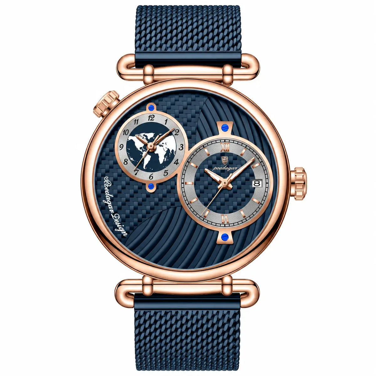 Men’s Dual Time Quartz Watch with Stainless Steel Mesh Band
