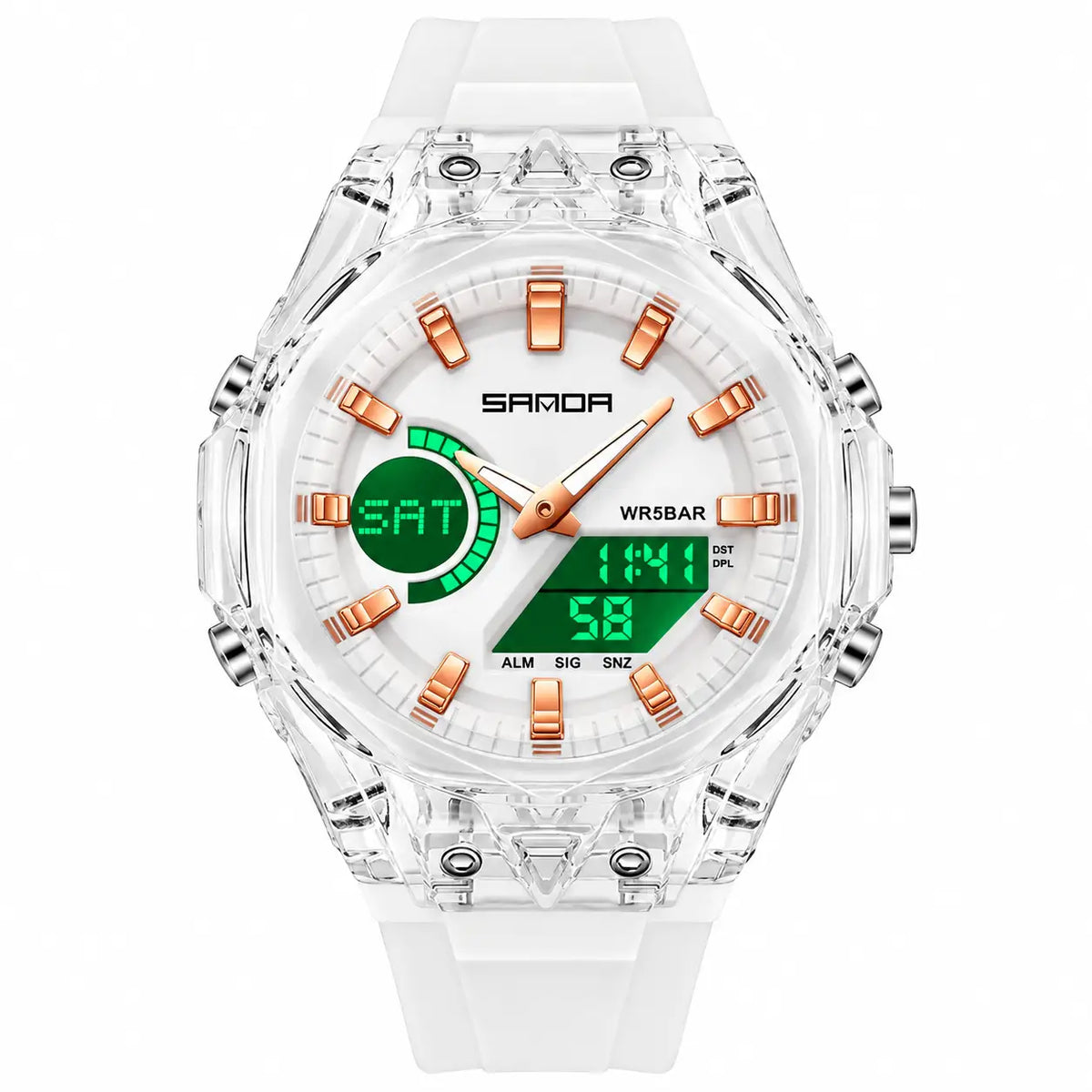 Analog-Digital Sports Watch in White Rose