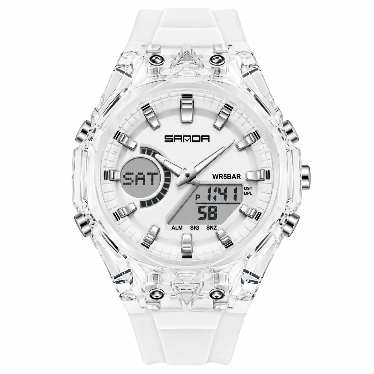 Analog-Digital Sports Watch in White