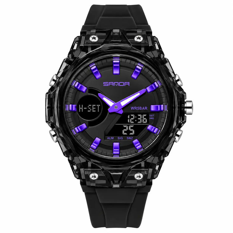 Analog-Digital Sports Watch in Black Purple